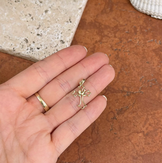 14KT Yellow Gold Dove Cross Pendant