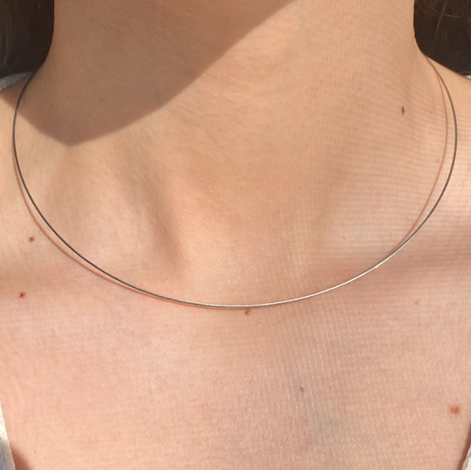 18KT White Gold .70mm Cable Wire Collar Necklace Adustable
