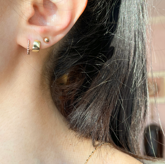 14KT Rose Gold Beaded Huggie Hoop Earrings