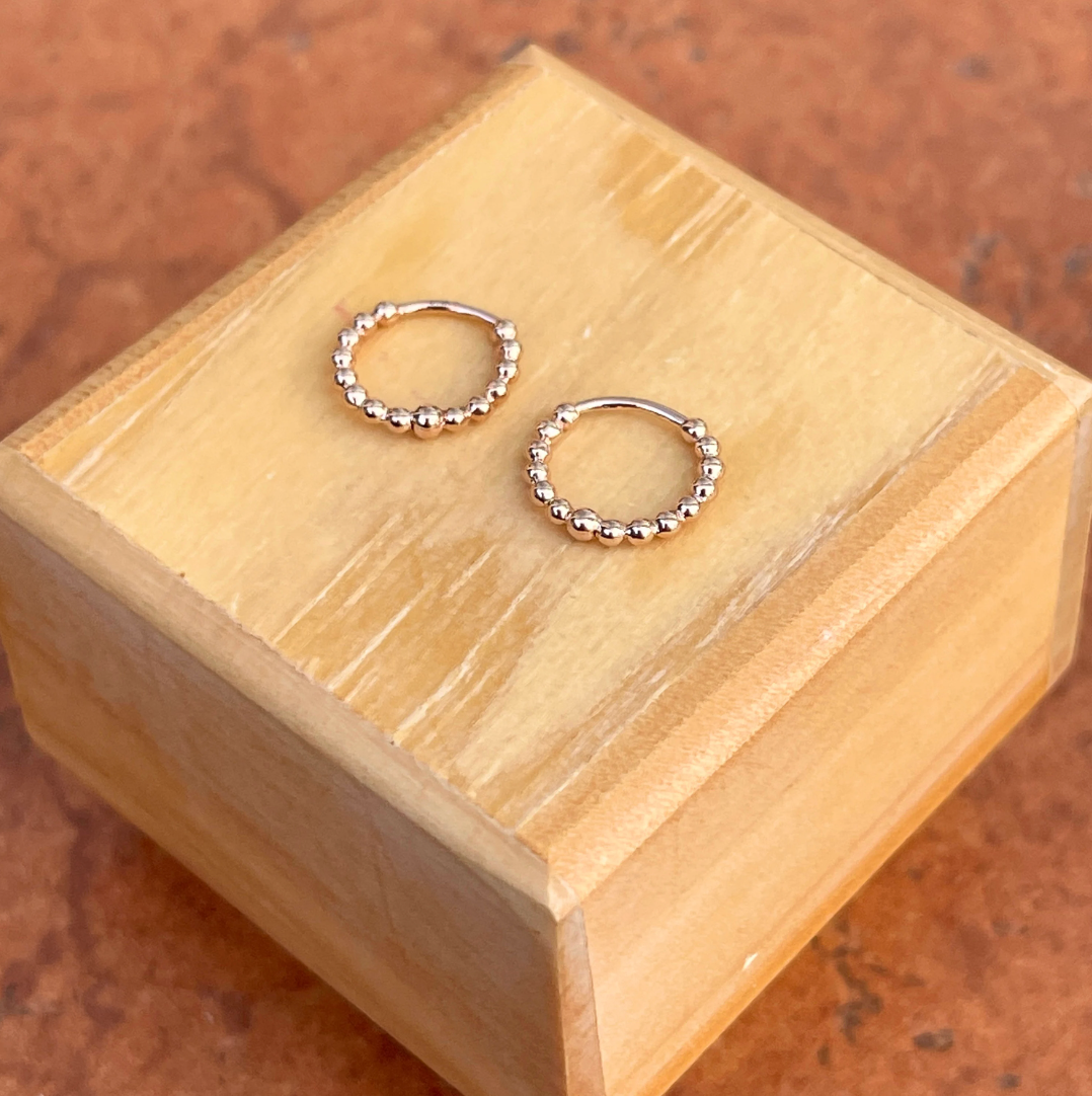 14KT Rose Gold Beaded Huggie Hoop Earrings