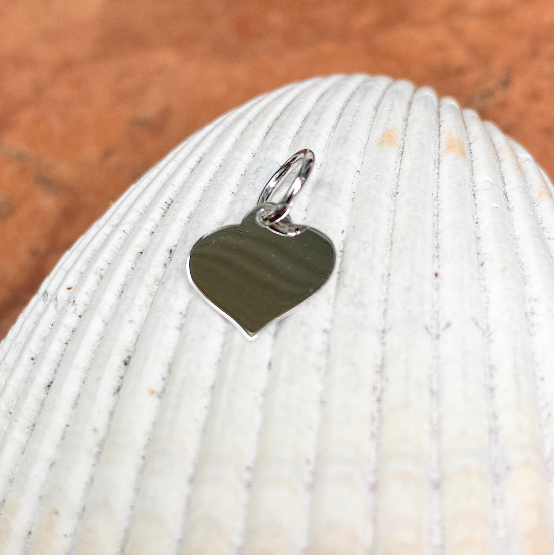 14KT White Gold Heart Plate Pendant Charm 10mm