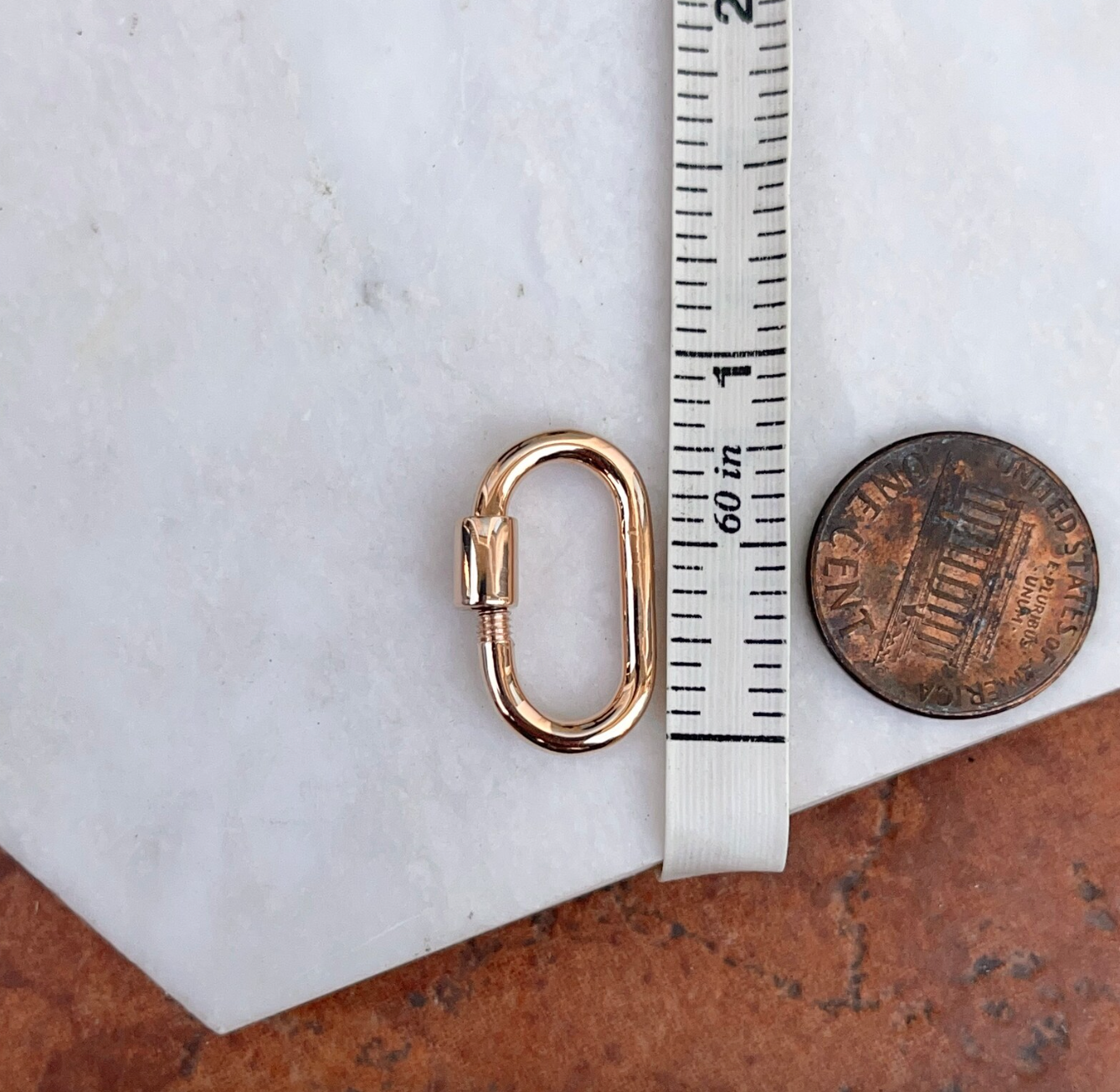 14KT Rose Gold Oval Carabiner Clasp Pendant Holder