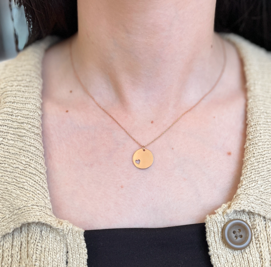 18KT Rose Gold-Plated Silver Heart Disc Necklace