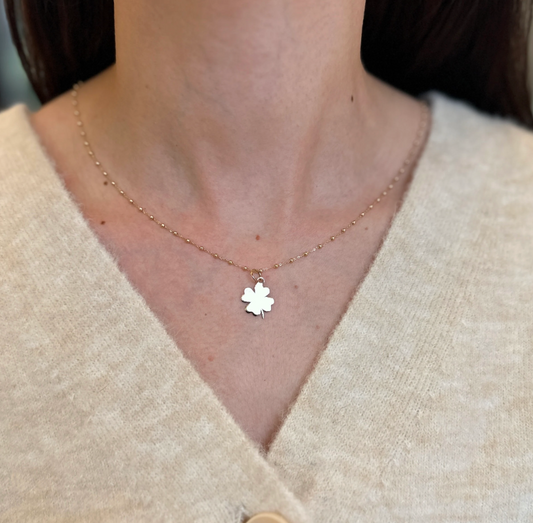 14KT Yellow Gold Flat 4 Leaf Clover Pendant Charm