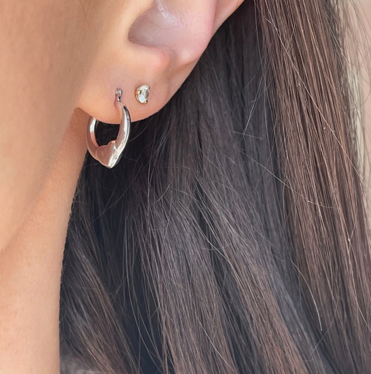 10KT White Gold Mini Heart Hoop Earrings