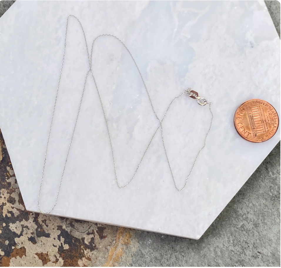 14KT White Gold Diamond-Cut Delicate Cable Chain Necklace Various Lengths Available