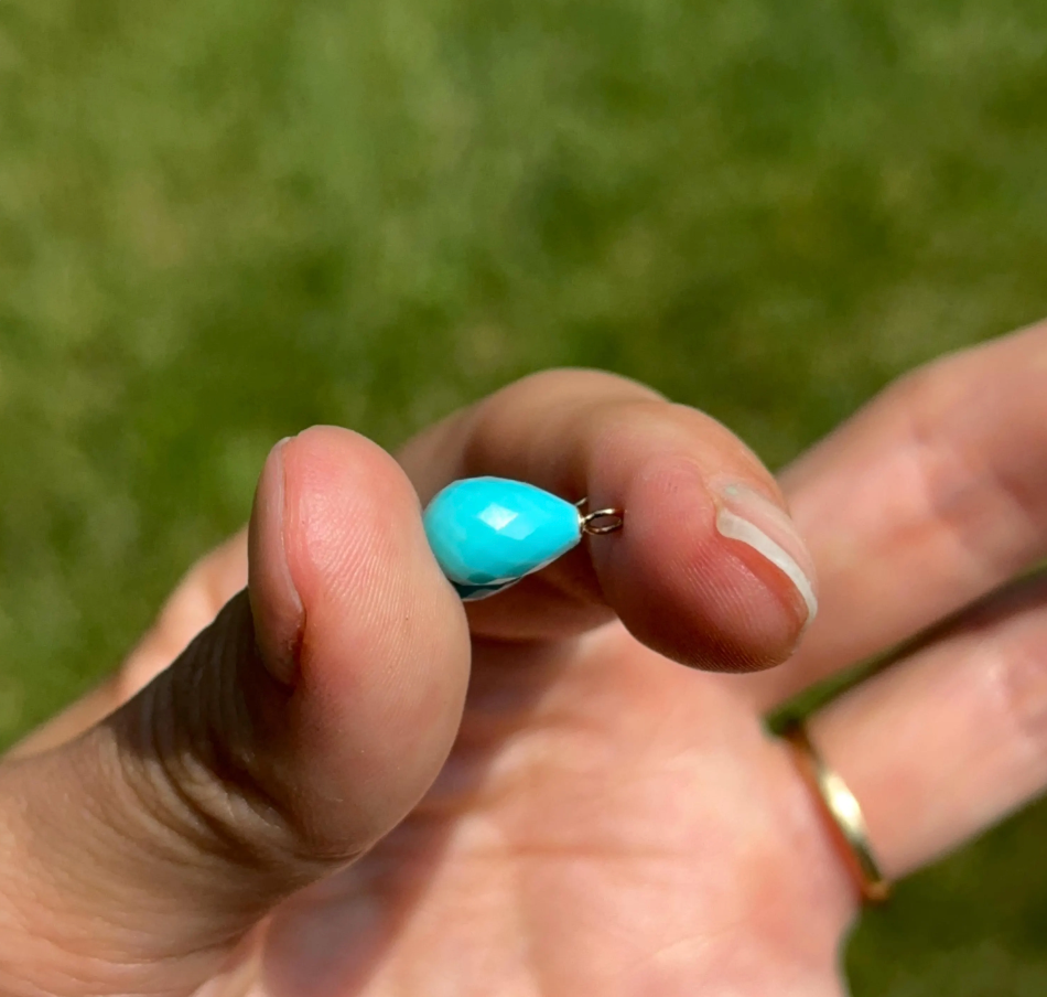 14KT Yellow Gold Faceted Teardrop Turquoise Briolette Earring Charms - LSJ
