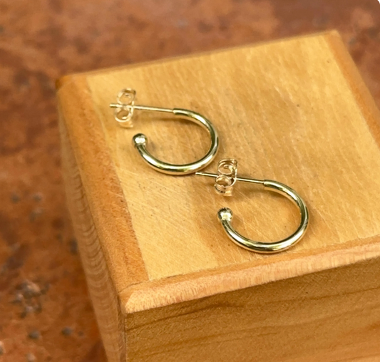 14KT Yellow Gold C-Shape Hoop Earrings 12mm