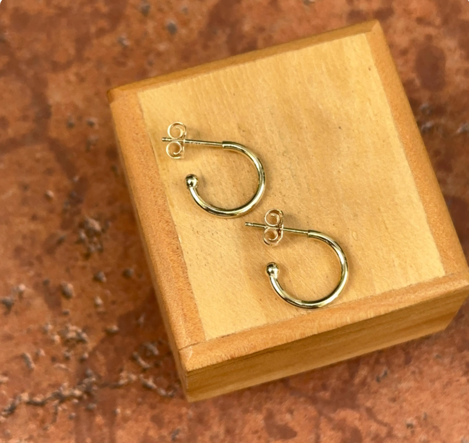 14KT Yellow Gold C-Shape Hoop Earrings 12mm