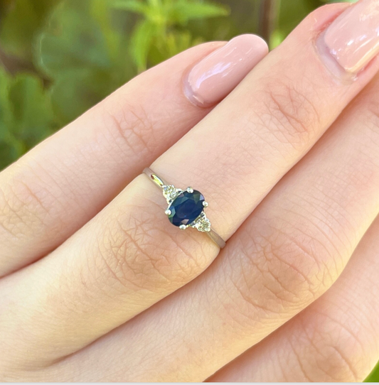 Estate Platinum Oval Blue Sapphire + Diamond Ring