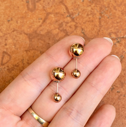Rose Pink Toned Stainless Steel Double Ended Ball Post Stud Earrings Reversible