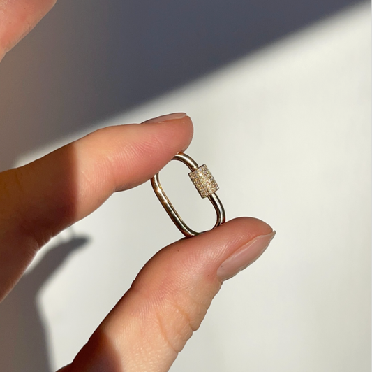 14KT Yellow Gold Pave Diamond Oval Pendant Hanger Screw On Carabiner - LSJ