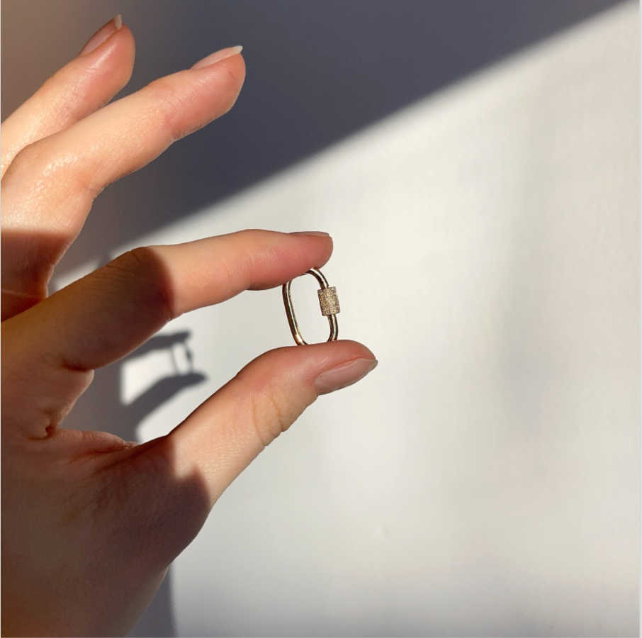 14KT Yellow Gold Pave Diamond Oval Pendant Hanger Screw On Carabiner