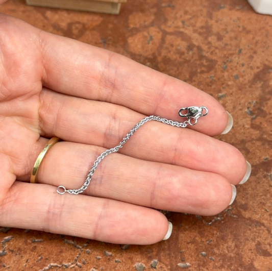 18KT White Gold Necklace Extender Safety Chain 3" Wheat Lobster Clasp