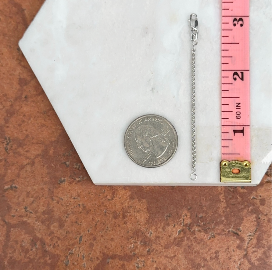 18KT White Gold Necklace Extender Safety Chain 3" Wheat Lobster Clasp