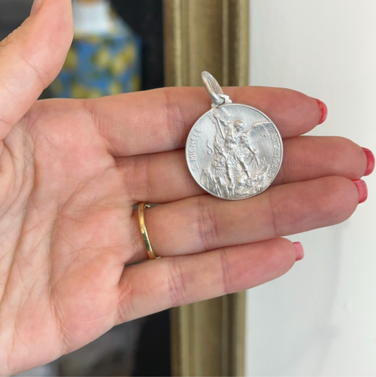 Sterling Silver St Michael Patron Saint Medal Pendant 30mm Solid