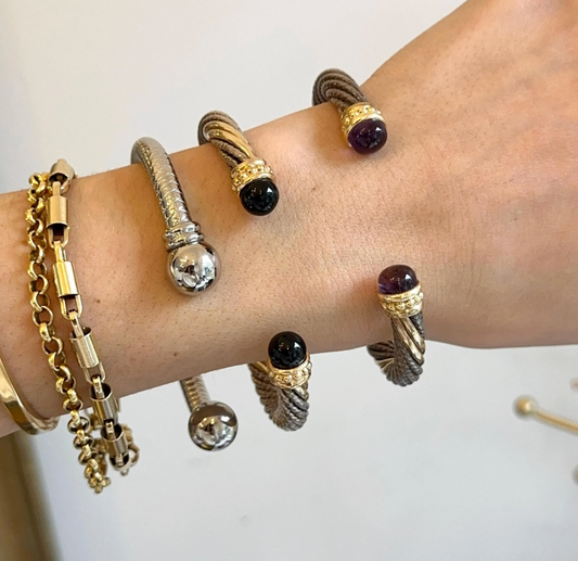 Estate Stainless Steel Open Ball End Cuff Bracelet