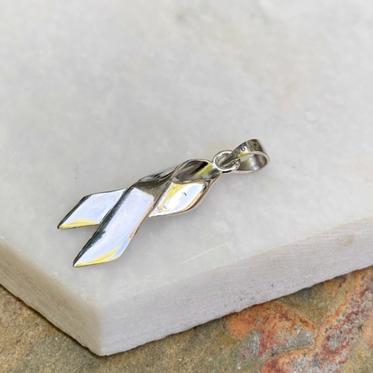 Sterling Silver High Polished Cancer Awareness Ribbon Pendant Charm Small