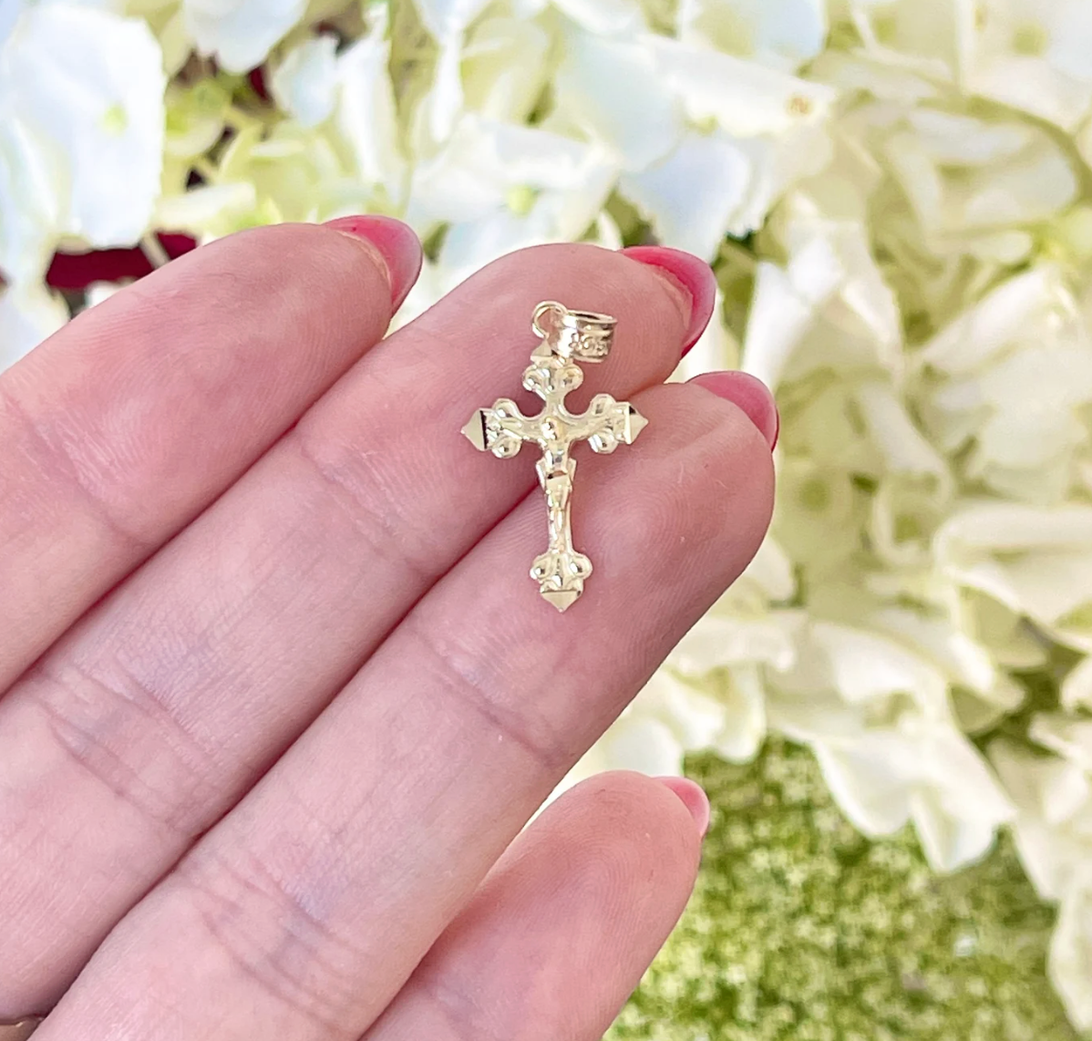 10KT Yellow Gold 2D Crucifix Pendant Charm 20mm
