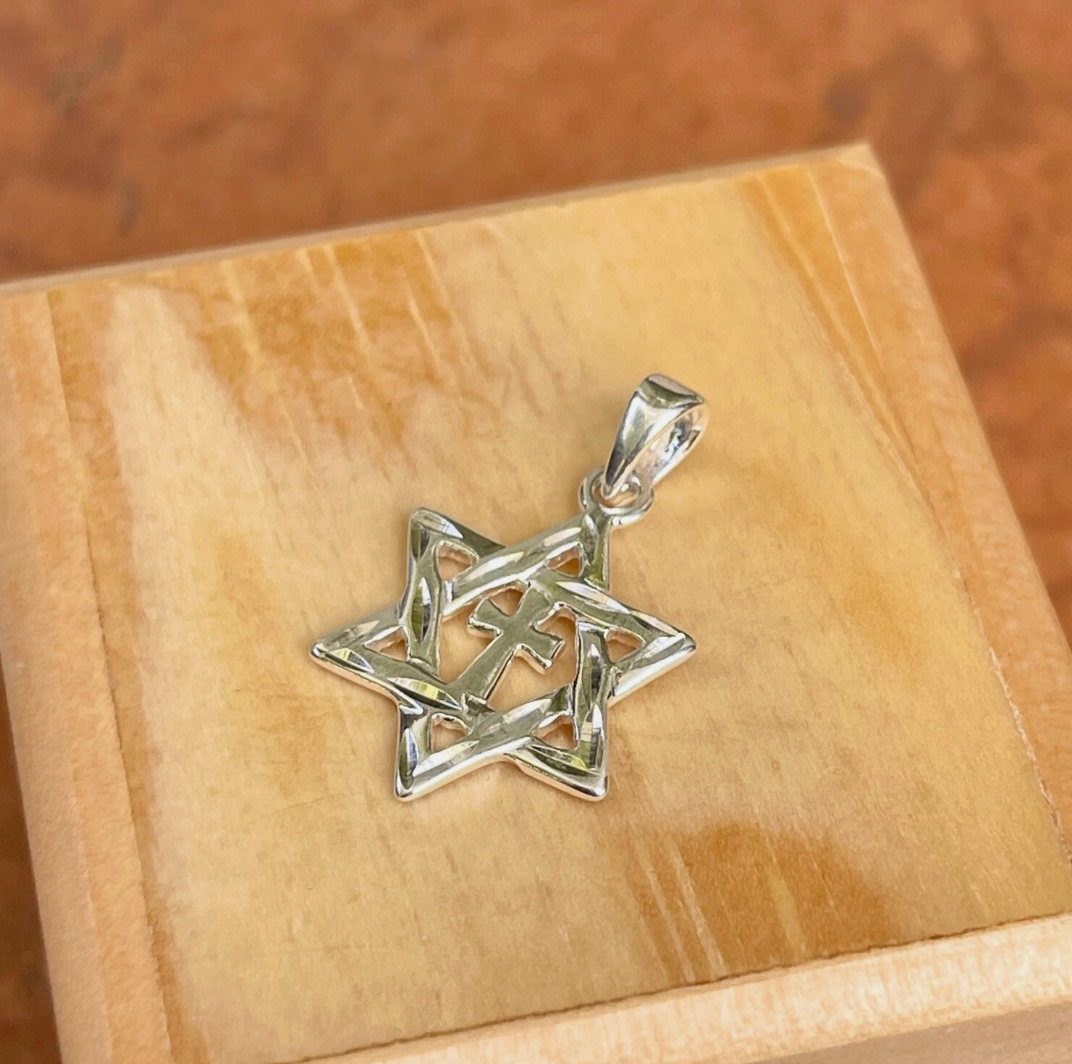 Sterling Silver Star of David + Cross Pendant Charm