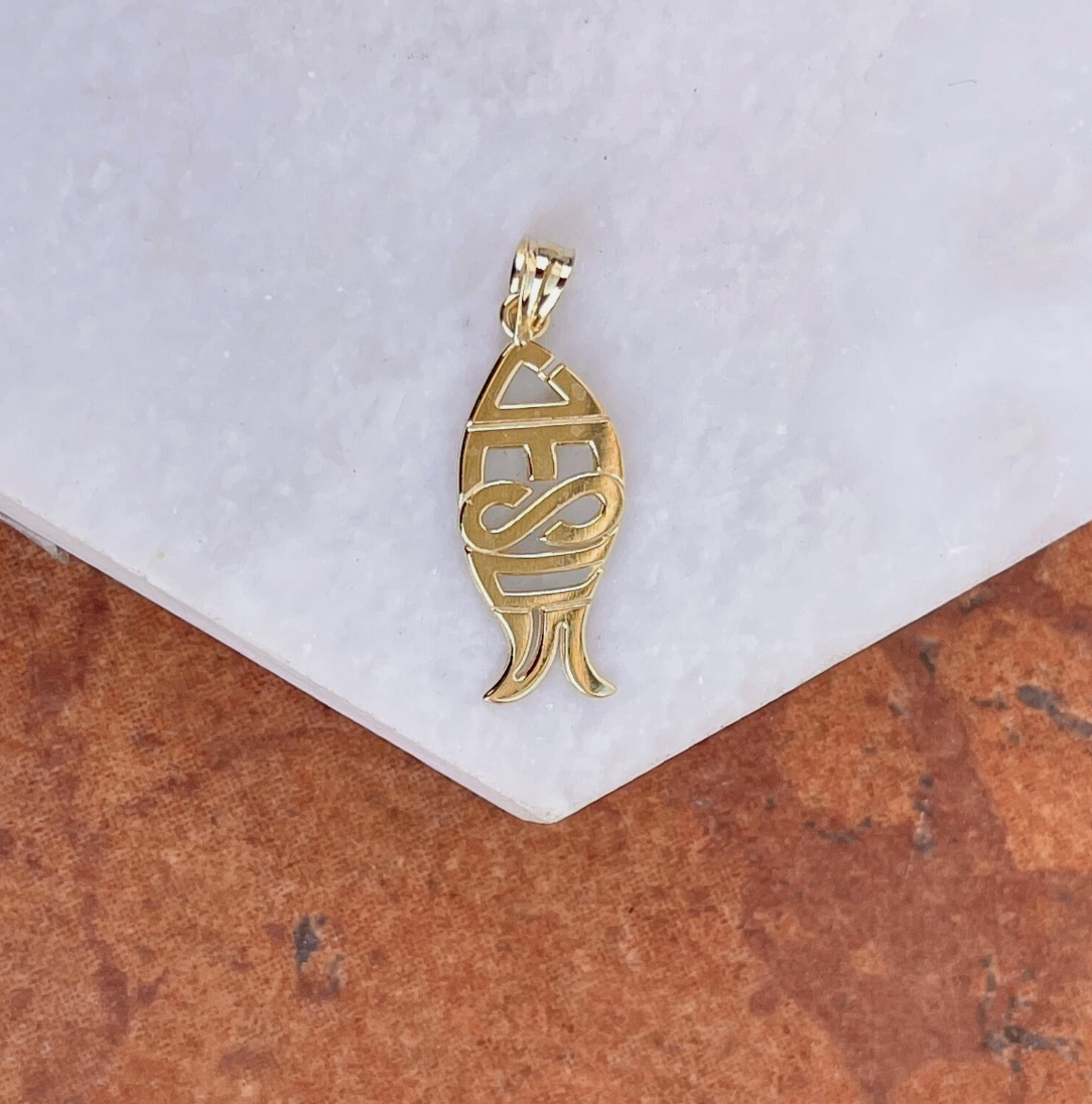 10KT Yellow Gold Ichthus Jesus Pendant Charm