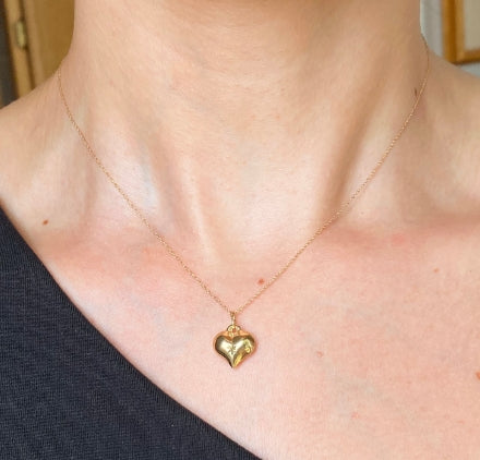 14KT Yellow Gold Diamond-Cut Puffed Heart Pendant Charm