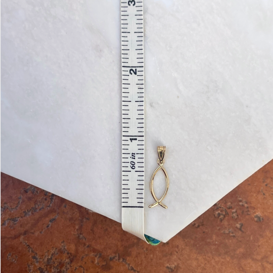 10KT Yellow Gold Fish Ichthus Jesus Vertical Pendant Charm 18mm