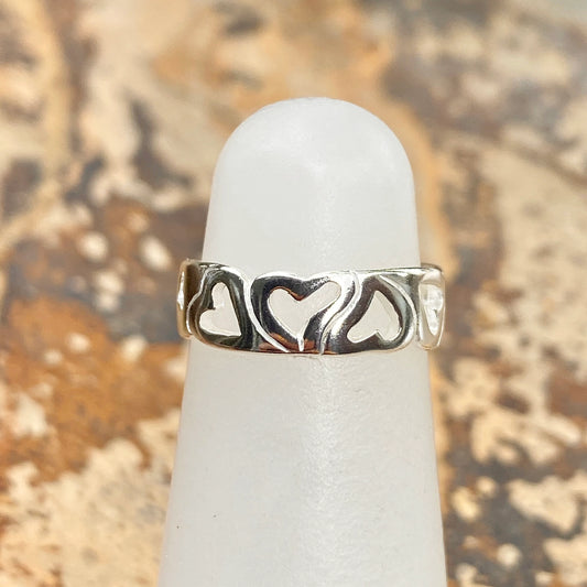 Sterling Silver Open Hearts Design Band Toe Ring