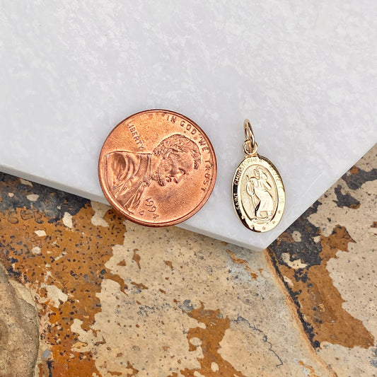10KT Yellow Gold St Christopher Oval Medal Pendant Charm
