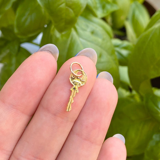 14KT Yellow Gold Rounded Mini Key Charm Pendant Charm