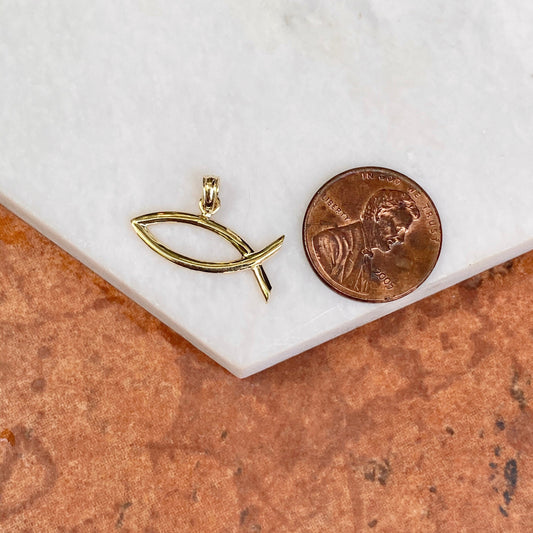 14KT Yellow Gold Ichthus Religious Fish Pendant Charm