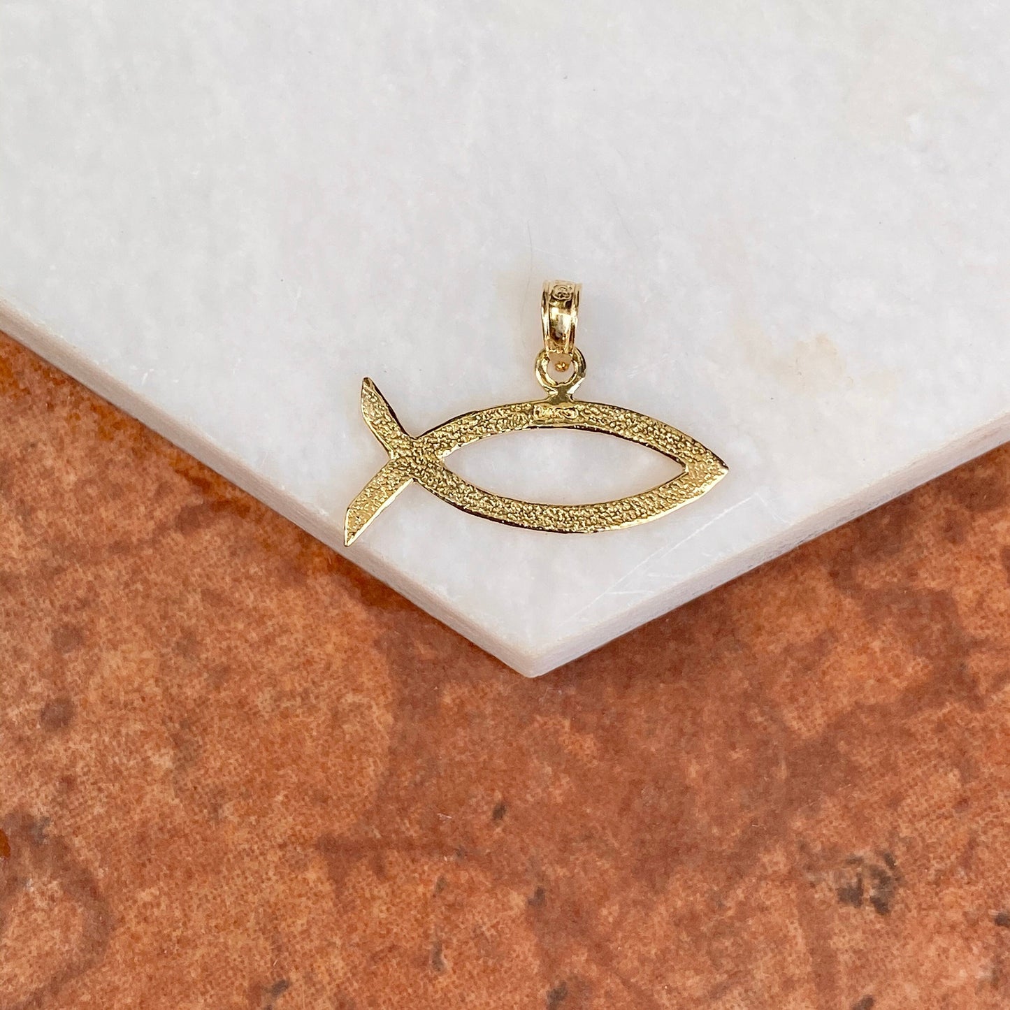 14KT Yellow Gold Ichthus Religious Fish Pendant Charm