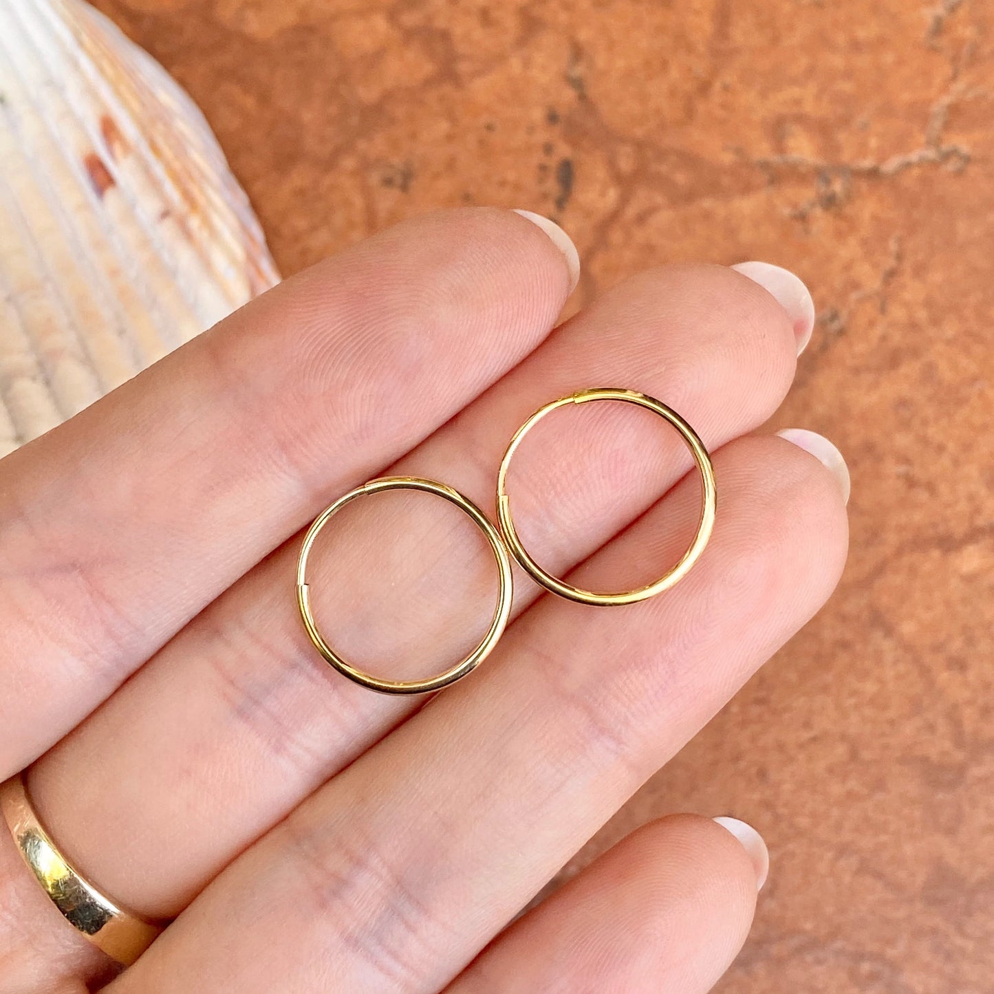 14KT Yellow Gold Thin Endless Hoop Earrings 16mm