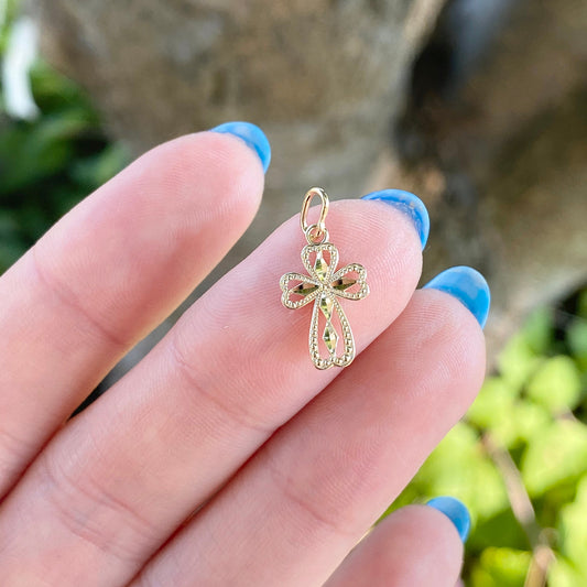 14KT Yellow Gold Detailed Diamond-Cut Rounded Cross Pendant Charm
