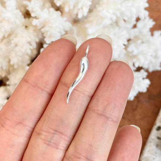 Sterling Silver Diamond-Cut Italian Horn Pendant Charm 26mm