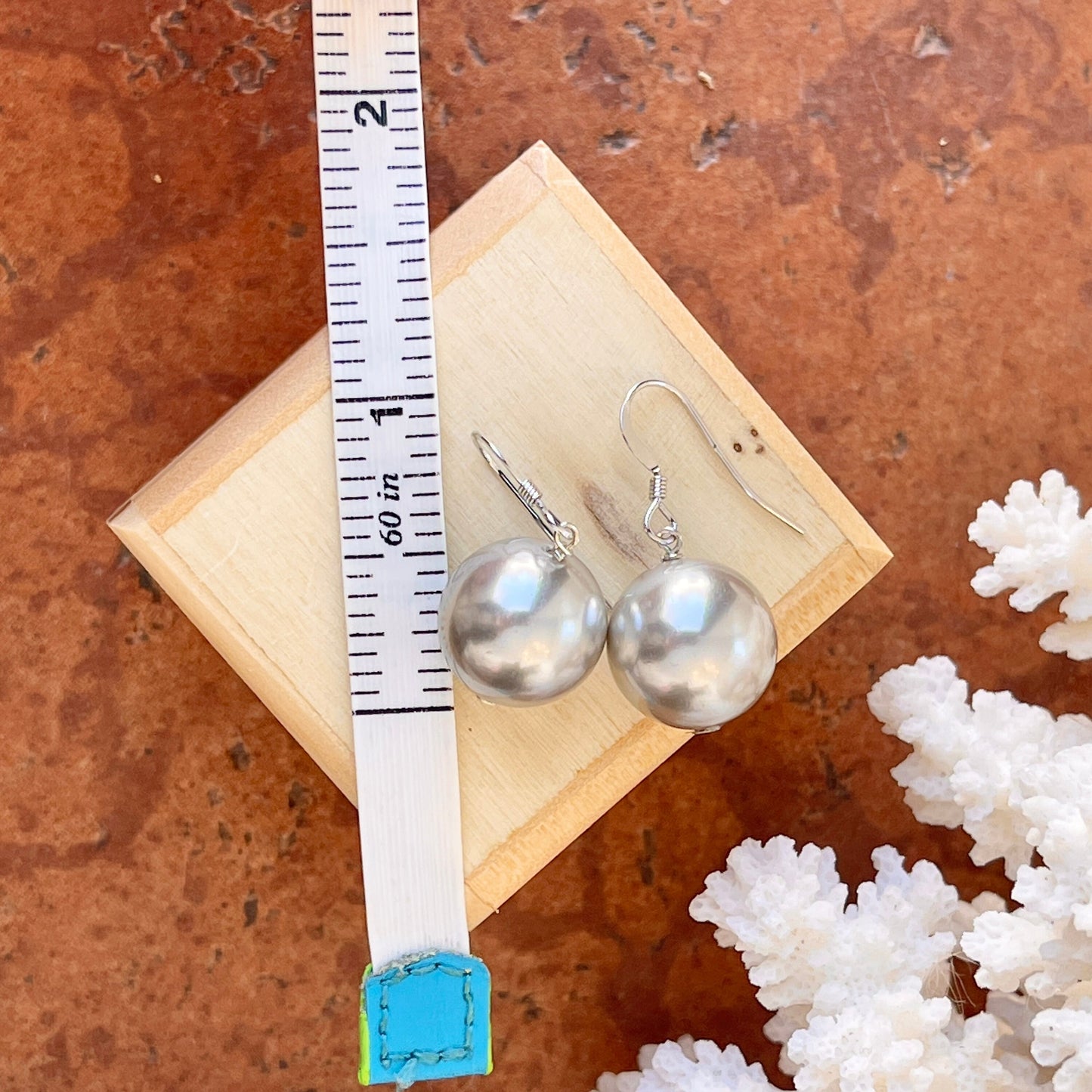 Sterling Silver Euro Wire Light Gray Pearl Ball Dangle Earrings