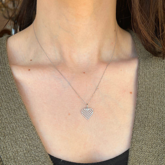 10KT White Gold Small Rope Weave Heart Pendant Charm