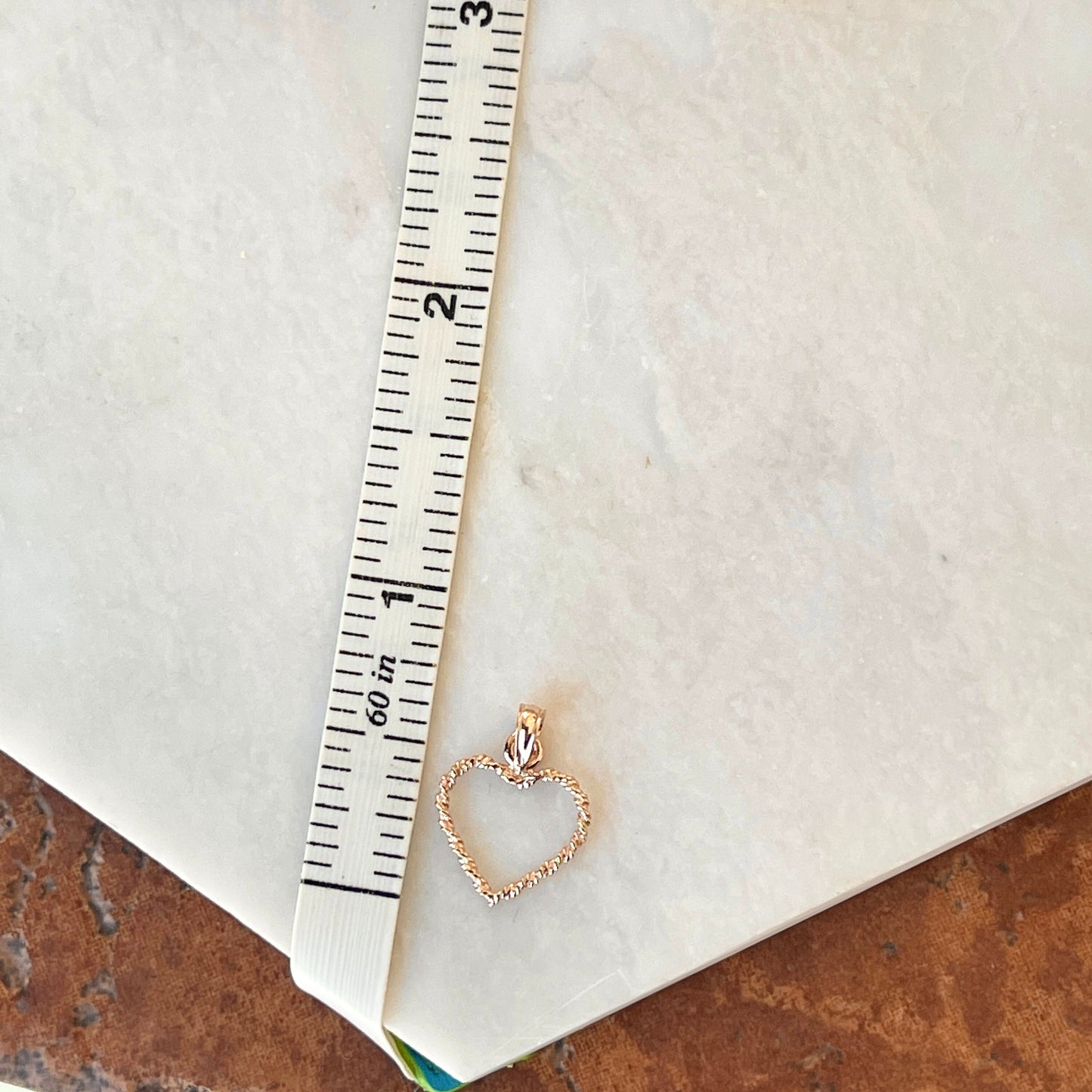 10KT Rose Gold Small Open Heart Rope Twist Pendant Charm