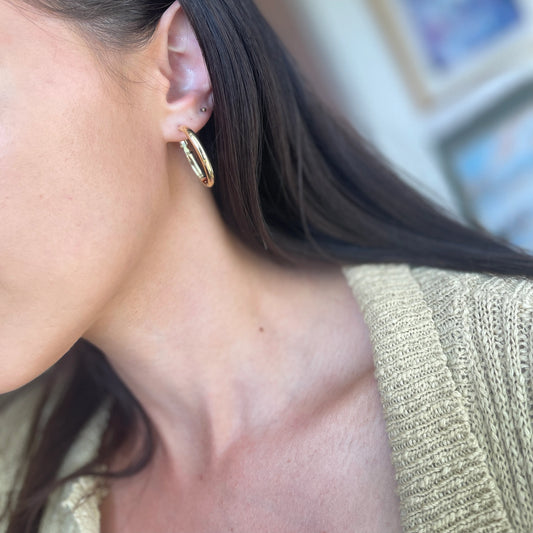 14KT Yellow Gold Oval Hoop Omega Back Earrings 30mm