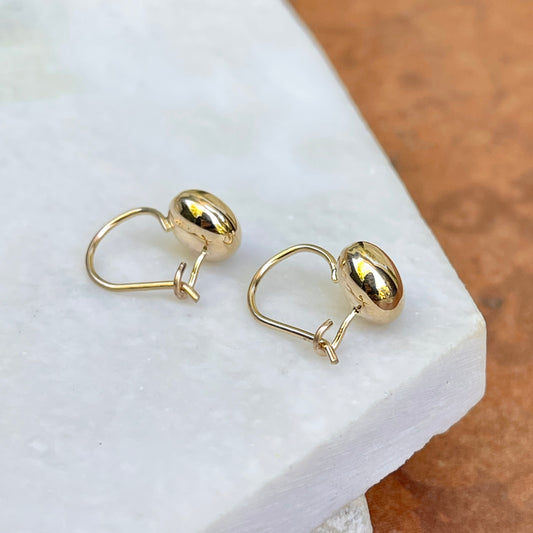 14KT Yellow Gold Button Ball Drop Dangle Kidney Wire Earrings 10.5mm
