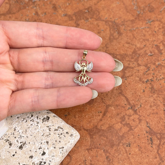 14KT Yellow Gold Guardian Angel "Love" Heart Design Pendant Charm
