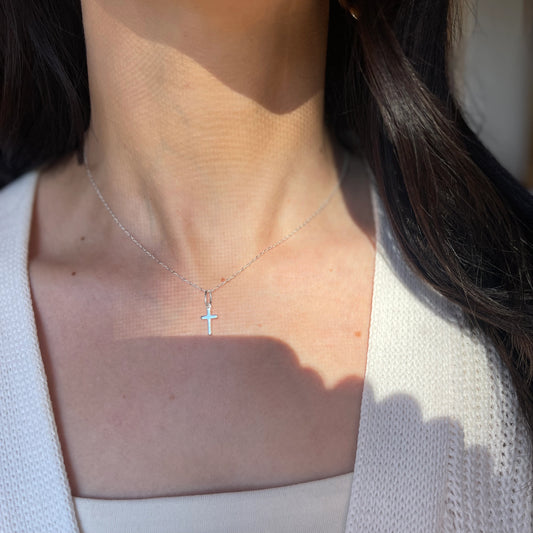 Sterling Silver Thin Small Cross Pendant Charm 13mm - LSJ