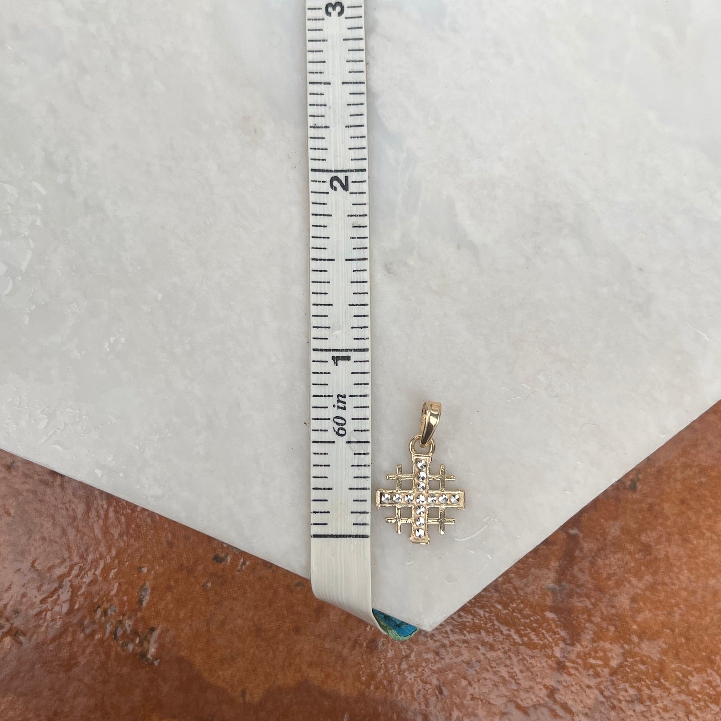 14KT Yellow Gold Diamond-Cut Jerusalem Cross Pendant Charm 15mm