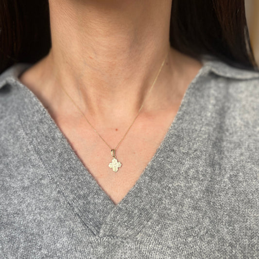 10KT Yellow Gold Four Way Catholic Cross Medal Pendant Charm 12mm