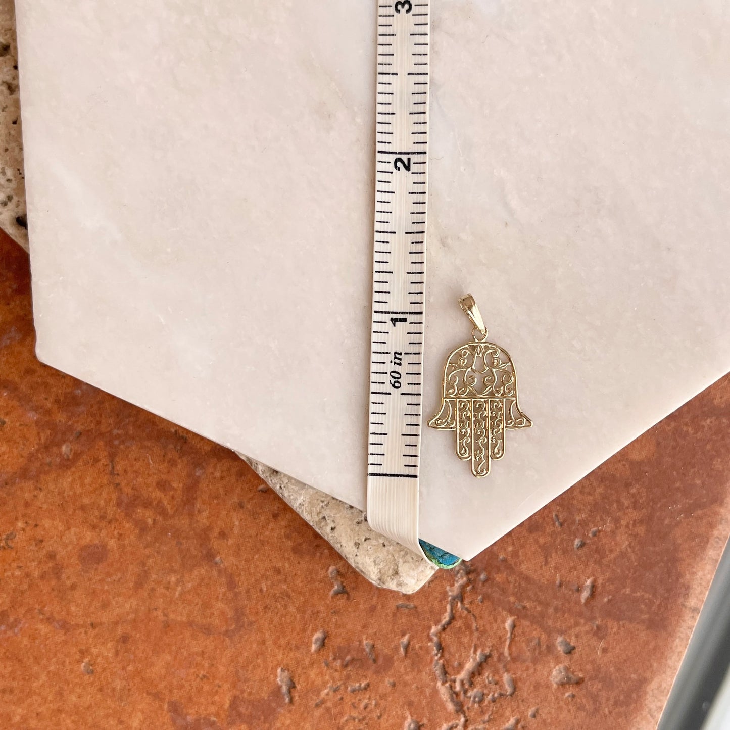14KT Yellow Gold Filigree Hamas Small Pendant Charm