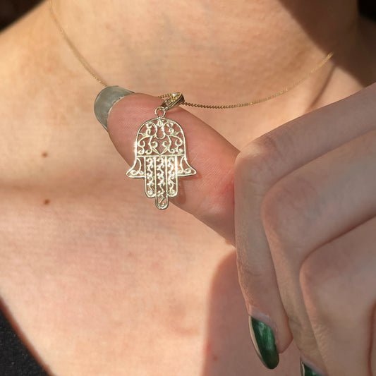 14KT Yellow Gold Filigree Hamas Small Pendant Charm