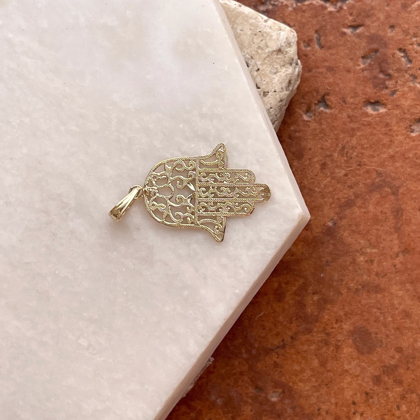 10KT Yellow Gold Filigree Hamsa Pendant Charm