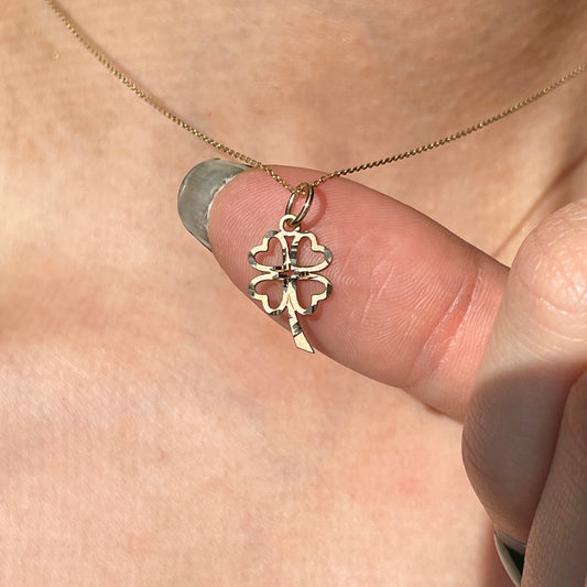14KT Yellow Gold Diamond-Cut 4-Leaf Clover Pendant Charm