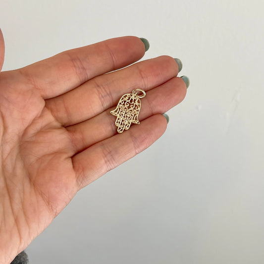 10KT Yellow Gold Filigree Hamsa Pendant Charm