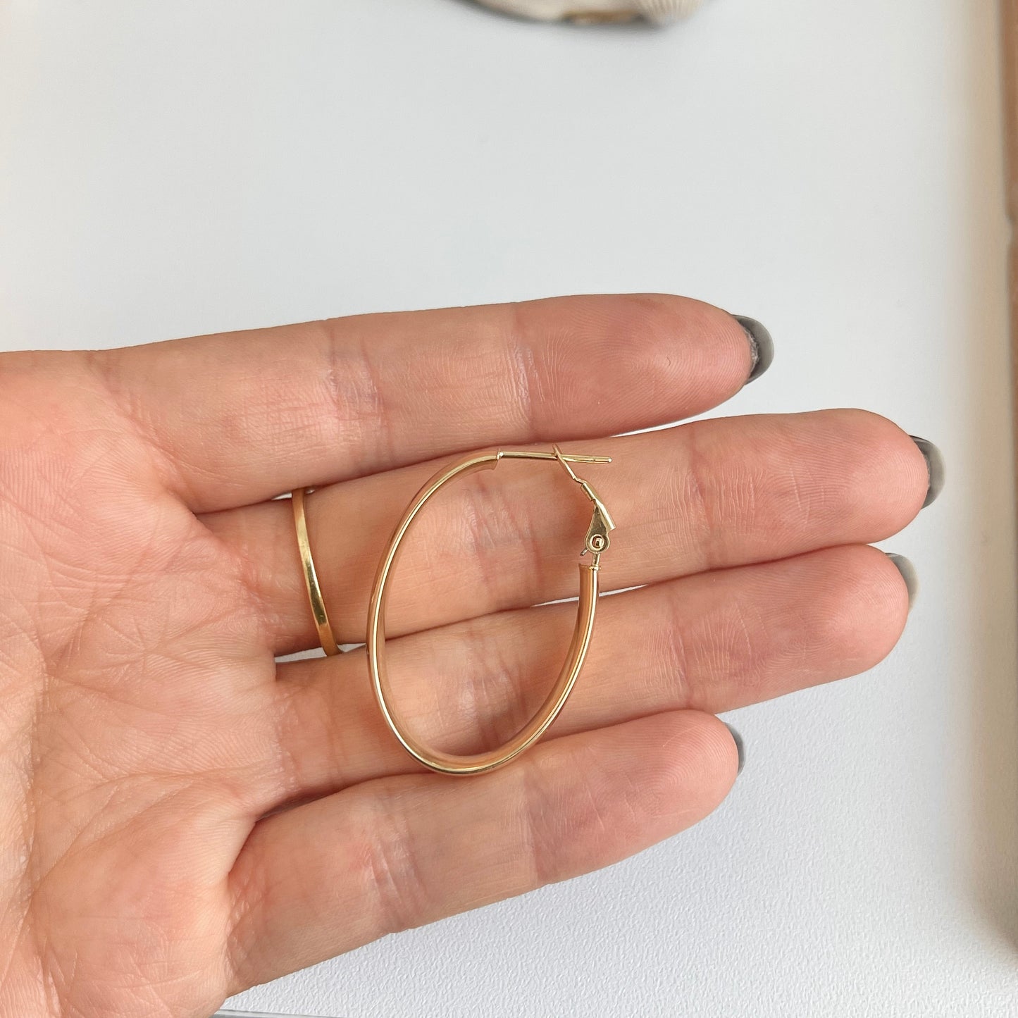 14KT Yellow Gold 6mm Wide Oval Hoop Omega Back Earrings 34mm